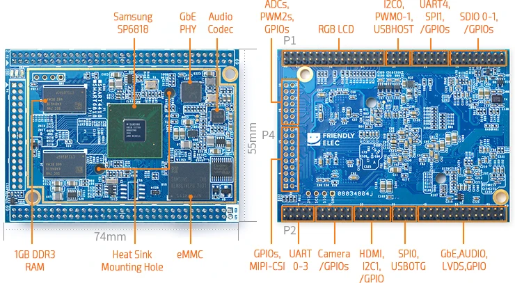 RealQvol Friendlyarm Smart6818 процессор плата S5P6818 Cortex-A53 1 ГБ ОЗУ+ 8 Гб eMMC интегрированный Гбит/с Ethernet аудио разъем