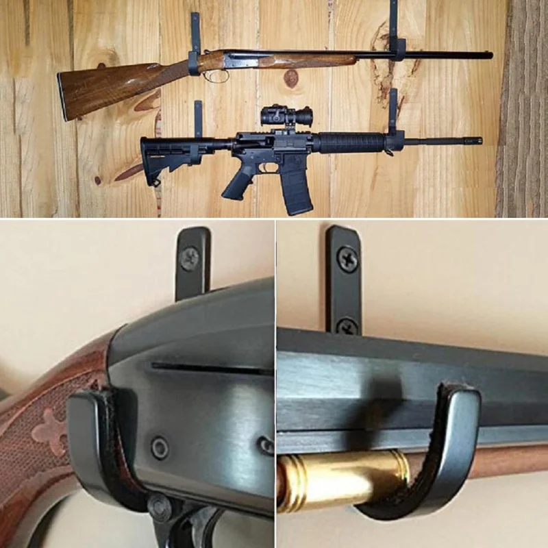 

1 Pair Rifle Wall Mount Storage Rack J Shape Stainless Steel Anti-Scratch Hooks Hangers Holder