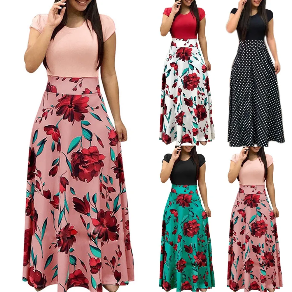 

2018 New Boho Floral Printing Maxi Dress For Women Fashion Long Sundress Big Flower Bohemian Ladies Summer Beach Dress