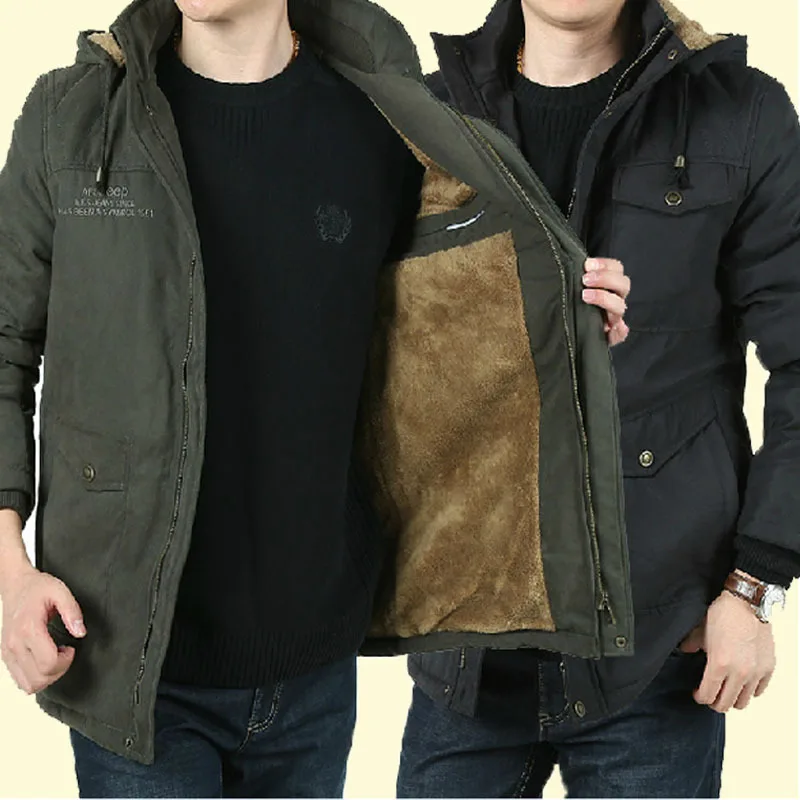 Autumn Winter Hooded Smart Casual Jacket Men Warm Fleece Padded Coat