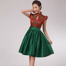 2016 Fashion Chinese Wedding Qipao Green Short Cheongsam Dress Robe Chinoise Oriental Style Dresses Qi Pao Free Shipping