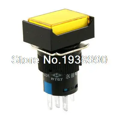 

5 Pcs 5P Yellow Lamp 1NO 1NC Latching Rectangular Push Button Switch AC 220V