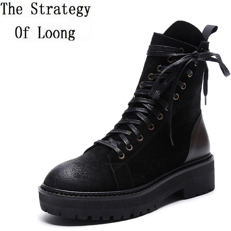 short leather boots with laces