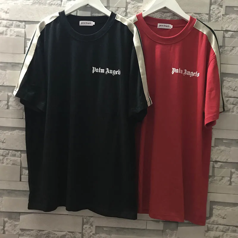 

19SS Hip Hop Plam Angels T-Shirts Summer Hight Quality Casual Loose Red Black Plam Angels Tee Top splice Plam Angels T Shirt