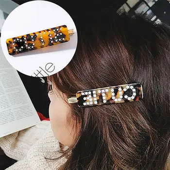 

1Pc Sweet Acrylic Crystal Rhinestone Hairpins Girls Women's Leopard Letter Rectangle Hair Clips Grips Hair Accessories For Gifts