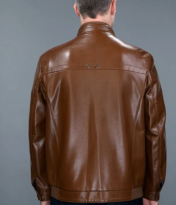 Коричневая куртка с воротником-стойкой для мужчин из искусственной кожи, мужские повседневные кожаные куртки, Мужская одежда, брендовая искусственная кожа для мужчик, куртки и пальто 3XL
