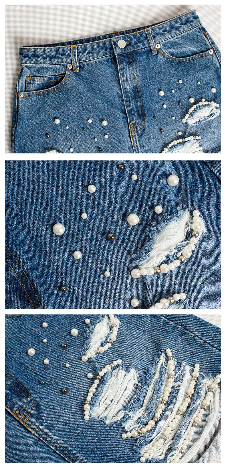 New pearl high waist sexy bag buttock skirt torn denim skirt (7)