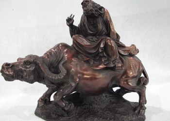 

Red Copper Bronze Famous Confucian Lao Zi on Buffalo Ox Bull Wealth Oxen Statue