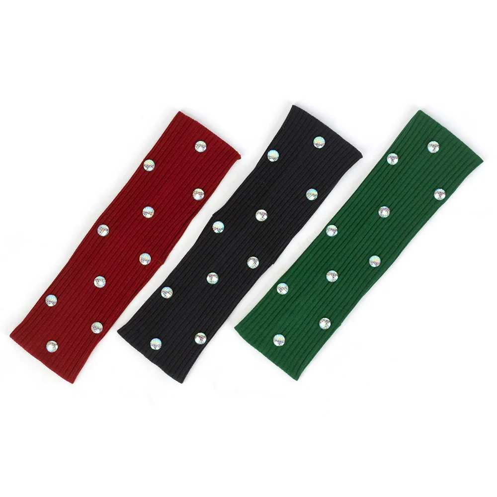 

New Women Ribbed Headband Colorful Rhinestones Fish Scale Headwear Striped Cotton Hairband For Female Turban Hair Accessories