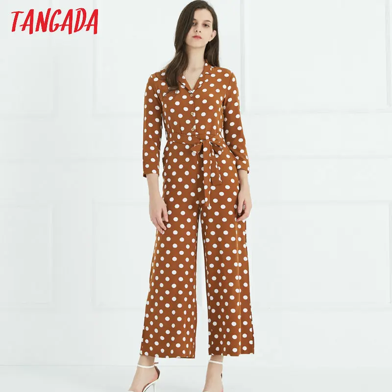 

Tangada rompers womens jumpsuit polka dot long pants rompers office ladies overalls 2019 jumpsuits elegant playsuits QJ25