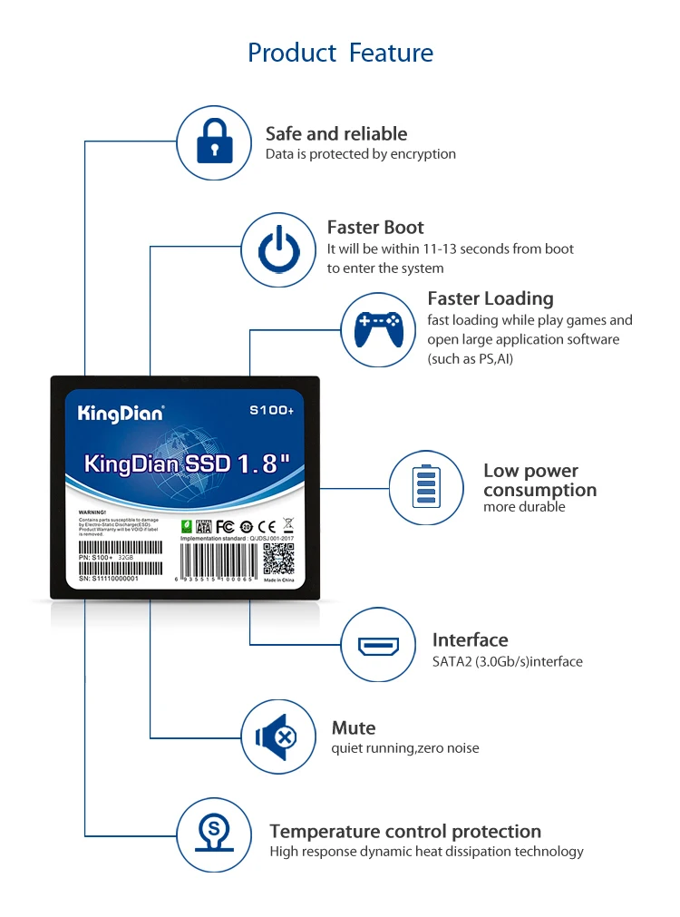 KingDian S100+ 8 ГБ 16 ГБ 32 ГБ SSD Внутренний твердотельный жесткий диск SATA SATAII 1,8 ''для настольных ПК