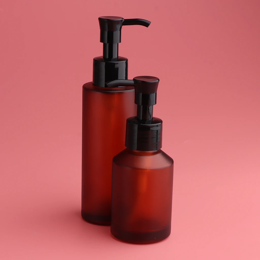 4pcs Empty Glass Pump Bottle Refillable Cosmetic Lotions Shampoo Liquid Soap Dispenser Bottle 100ml 60ml