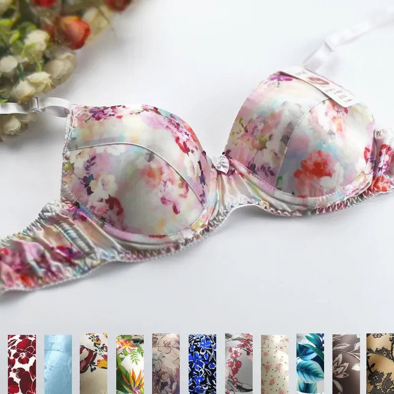 Hot-selling silk bra natural silk underwear double faced silk print summer bra
