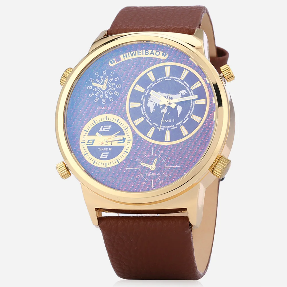cool big golden case watch for men dual time zones military mens wrist watches quartz sports watches free shipping dz (6)