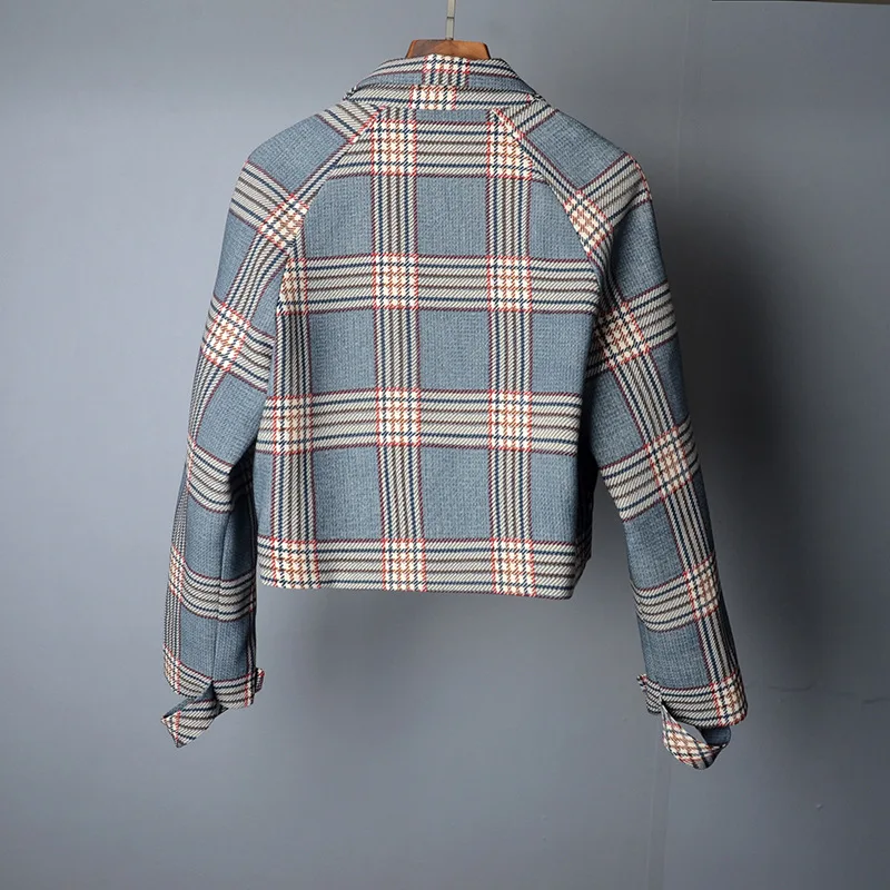 LXUNYI Spring Autumn Two Piece Plaid Skirt Suit Set Women Korean Style Female Set Mini Skirt And Short Jackets Double Breasted