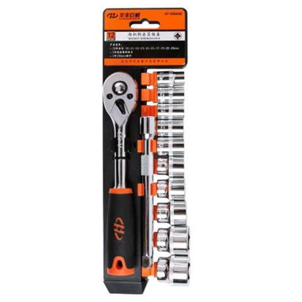 

12pcs 3/8 Ratchet Wrench Set Non-slip CR-V Wrench Socket Professional Repair Hand Tool Car Bycicle Tools