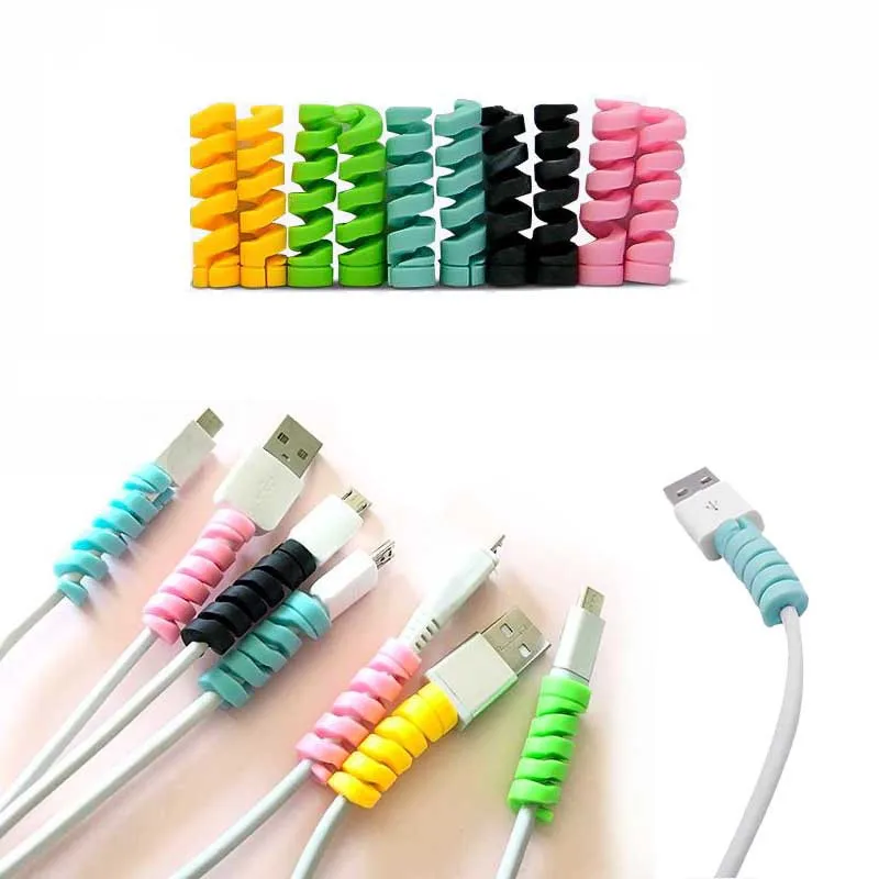 

Spiral Cable protector Data Line Silicone Bobbin winder Protective For iphone Samsung Android USB Charging earphone Case Cover