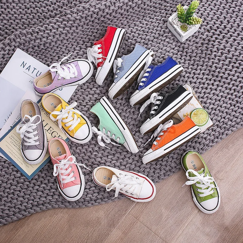 Toddler Girl Sneakers Boy Shoes Kids Jelly Color Canvas Shoes Casual Lace Up Classic Flats  Children Shoes for Student C07182