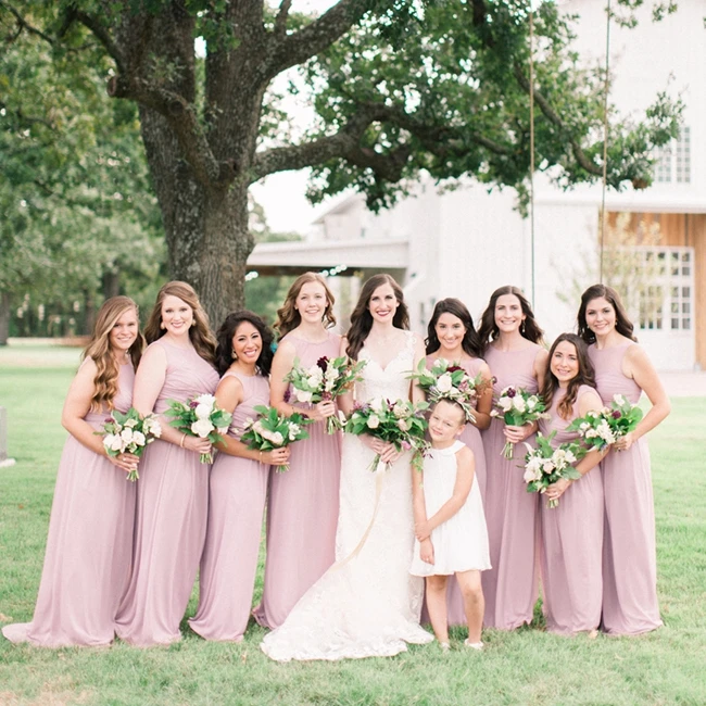 Pale Pink Country Western Bridesmaid Dresses Long Cheap Chiffon Wedding ...