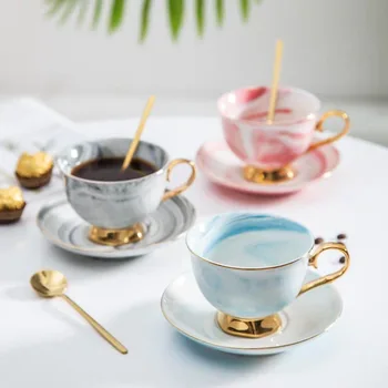 

Marble Stripe Phnom Penh Ceramic Cup and Saucer Afternoon Tea Cup and Tray England Porcelain Marble Tableware with Spoon