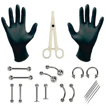 

22pcs/set Disposable Piercing Kit Sterile Needle Nipple Tongue Nose Belly Button Body Ring Tattoo Kit Tools Tattoo Machine Set