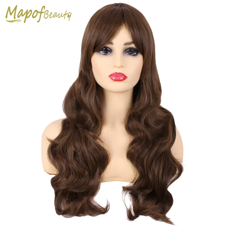 

28" Long Curly Wigs for Black Women Heat Resistant Natural Cosplay Wig Brown Black Synthetic Female Hair Hairstyle MapofBeauty