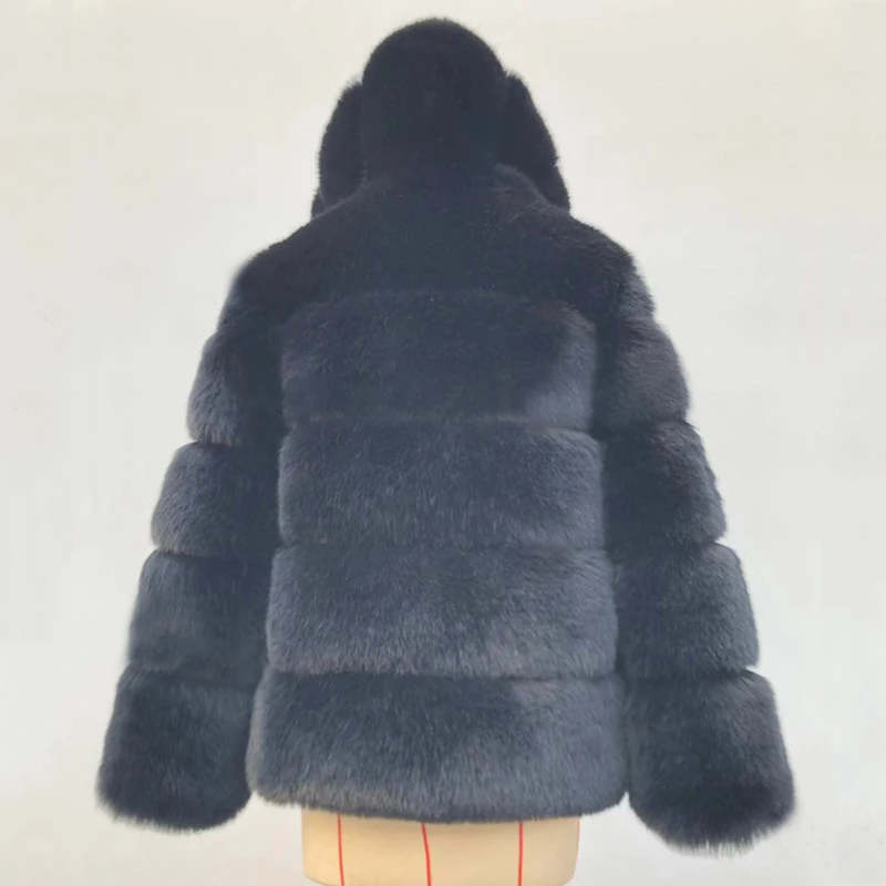Роскошное дизайнерское пальто с капюшоном из искусственного меха, Женская куртка, зимние плотные теплые пальто, верхняя одежда, элегантная пушистая Женская куртка из лисьего меха