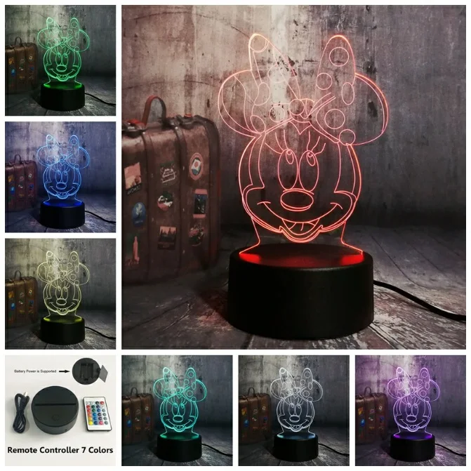 Controller 7 Color 3D с героем мультика Минни Мышь светодиодный RGB светодиодный Ночной светильник 7 цветов изменить стол USB лампа для детей Детский Рождественский подарок новинка домашний декор - Испускаемый цвет: Controller 7 Color