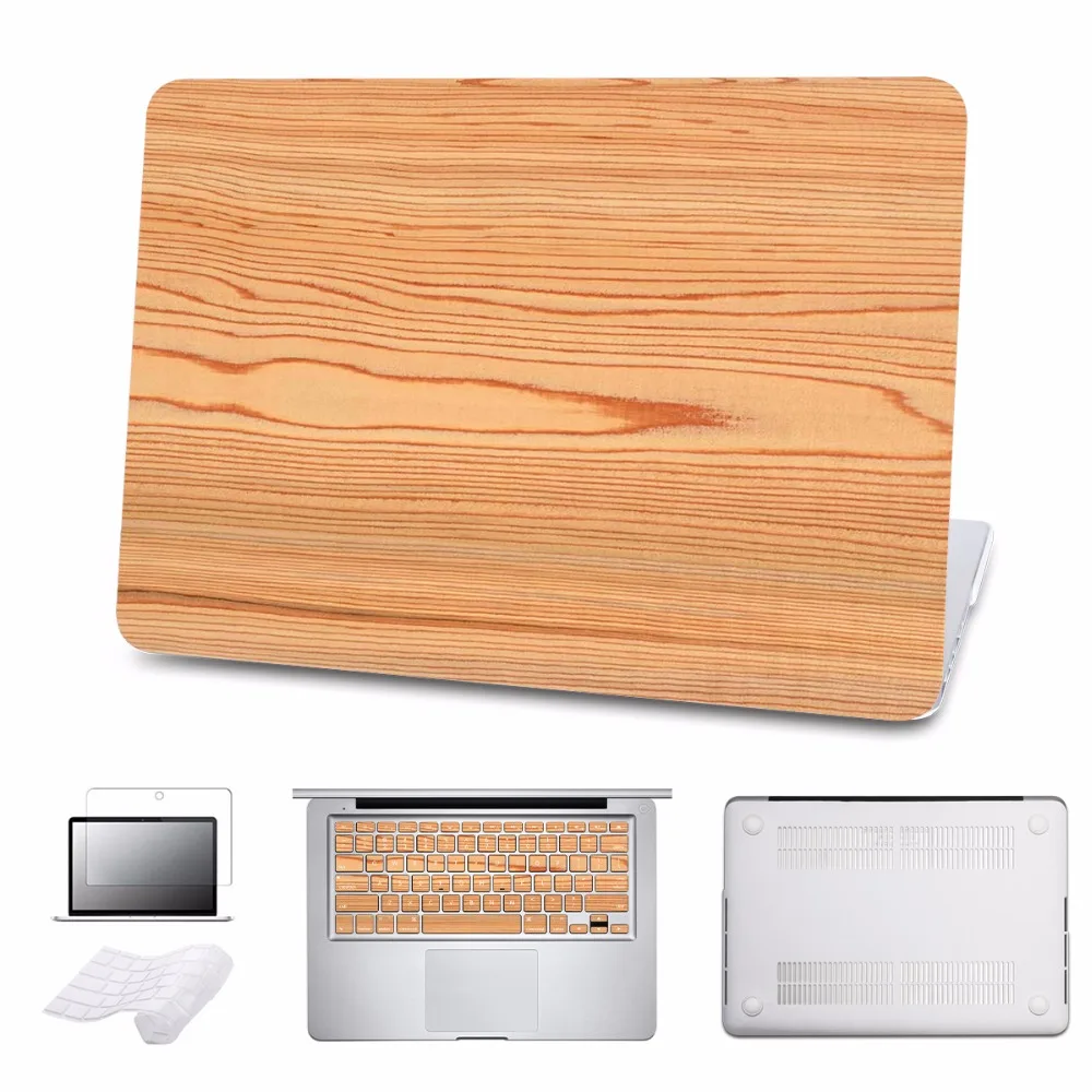 

5 in 1 Bundle Case For Macbook Air/Pro 11 12 13 15 Ratina Laptop Hard Cases for Pro 13 Touch bar 2016 Wood Grain Cover Shell