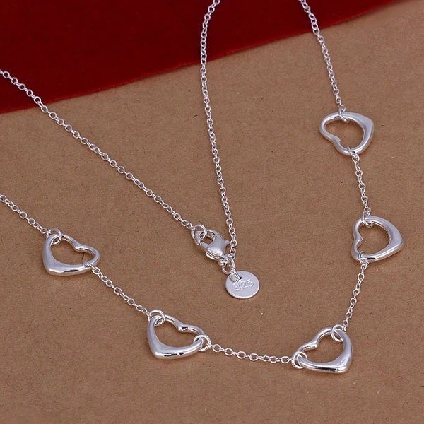 Wholesale jewelry silver plated Five Heart Link Chain Necklace New Design Pendants SMTN121 | Украшения и аксессуары