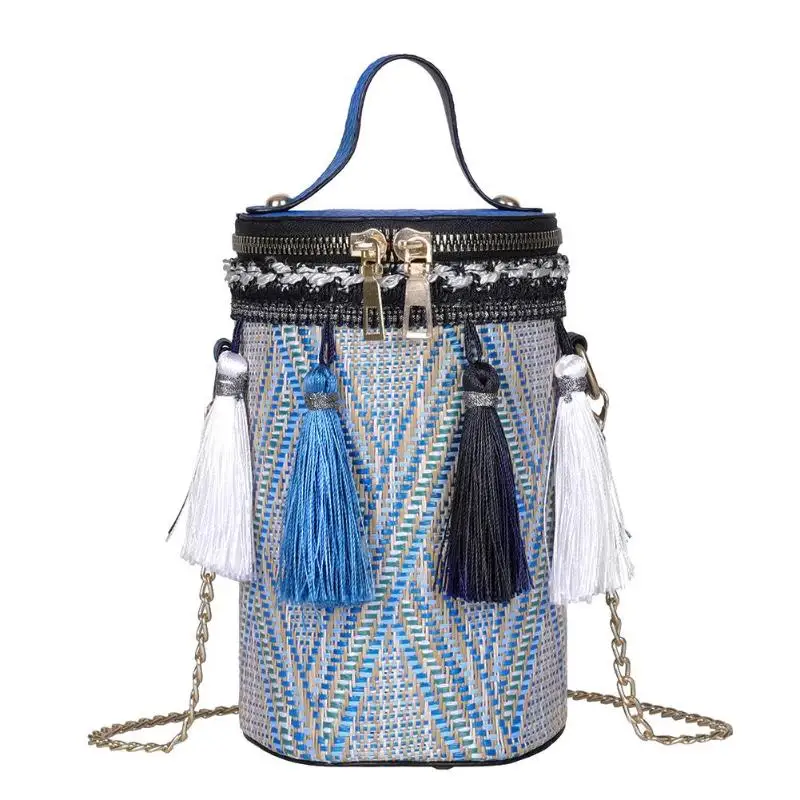 

Tassel Chic Designer Straw Bags Rattan Woven Beach Bag Shoulder Bags Women Bucket Ladies Crossbody Bags Handbag Female Bohemian