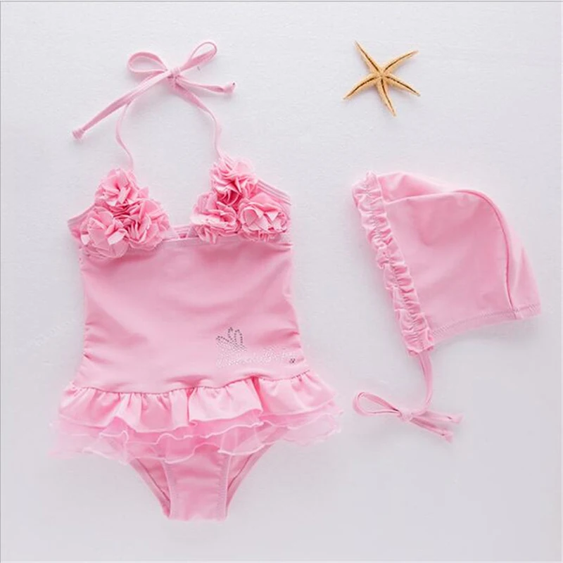 

Ballet Baby Girls Summer Flower Swimwear+hat Ruffles Kids Cute Fashion Swimming 2t-6