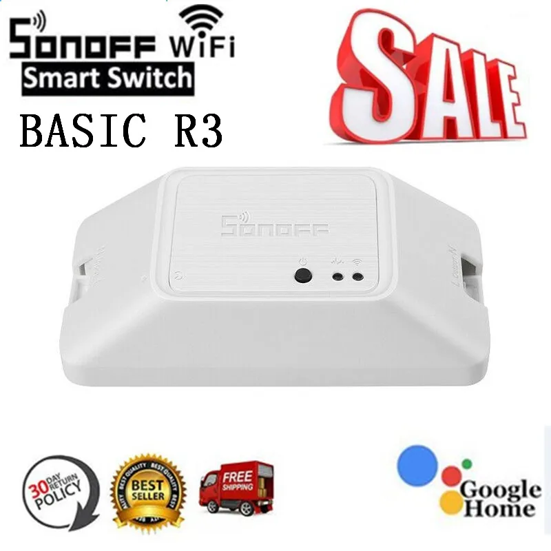 

SONOFF BASIC R3 Smart ON/OFF WiFi Switch, Light Timer Support APP/LAN/Voice Remote Control DIY Mode Works With Alexa Google Home