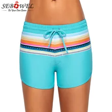 SEBOWEL, сексуальные полосатые шорты для плавания на шнуровке, женские летние шорты на завязках, женские шорты для плавания, размер XXL