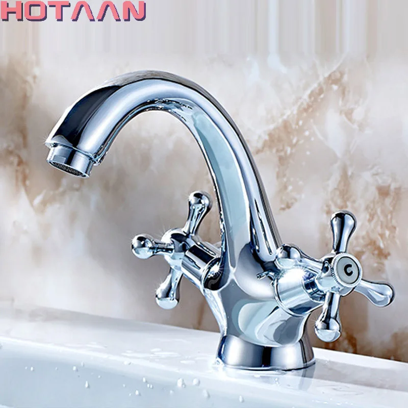 HOTAAN Solid Brass Chrome Plated Double Handle Control Antique Faucet Kitchen Bathroom Basin Mixer Tap Robinet 5021-C