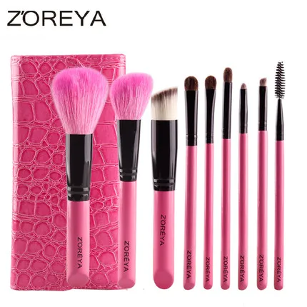 

Zoreya 2013 NEW 9pcs pink crocodile bag black tube pink wooden handle makeup brushes set cosmetic brush cosmetic tools