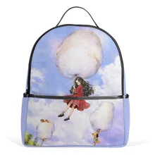 Qokr Женщины Девушки и облака печати рюкзаки холст feminina Сказка история Bookbags для девочек-подростков cartoonbook сумки