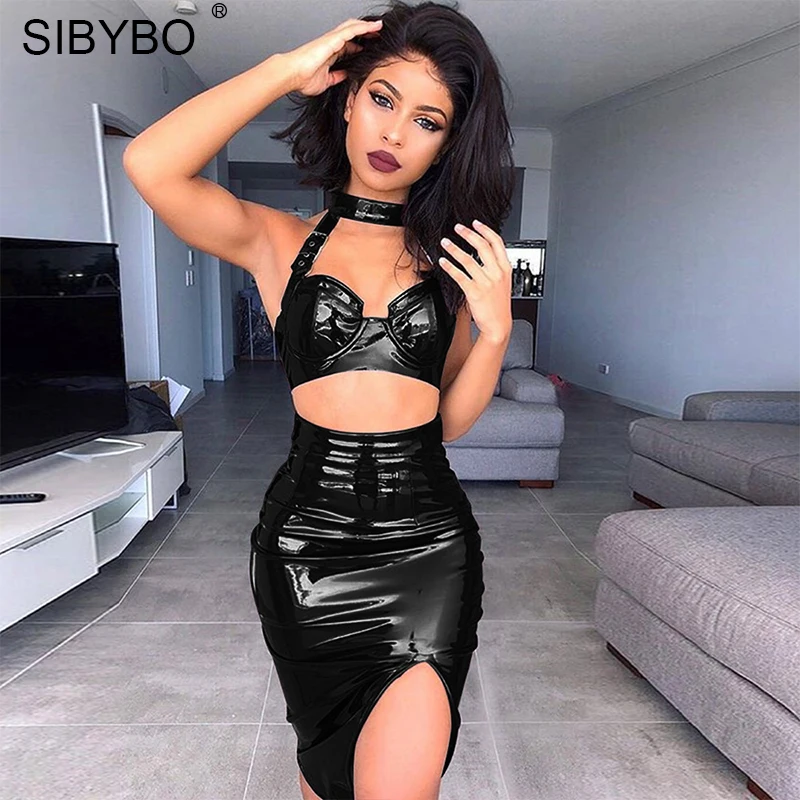 Женское платье без бретелек Sibybo вечернее из искусственной кожи с открытой