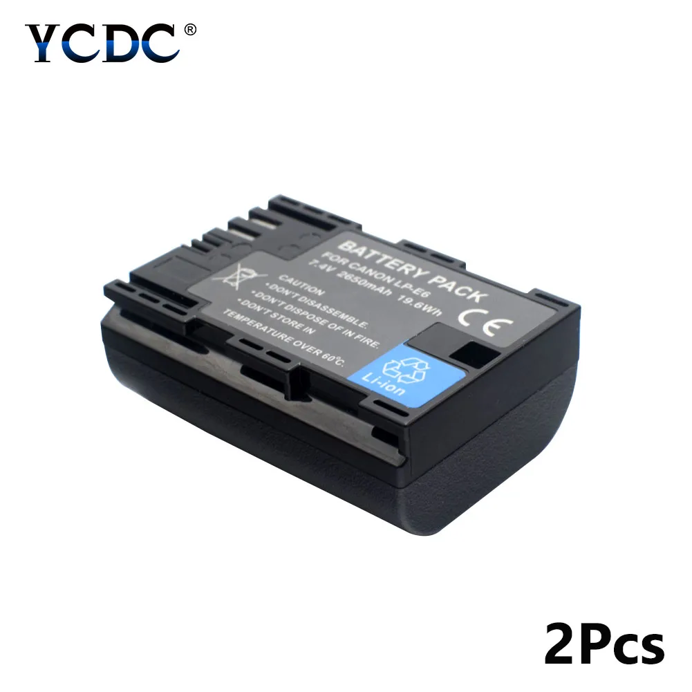2Pcs 2650mAh LP E6 LPE6 LP E6 Batteries for Canon 5D Mark II III IV 7D