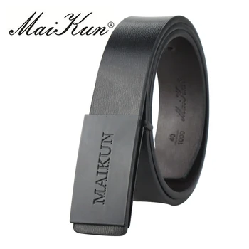 

MAIKUN Black Leather Belts for Women Luxury Brand Designer Belts Men High Quality Jeans Belts Silver Smooth Buckle