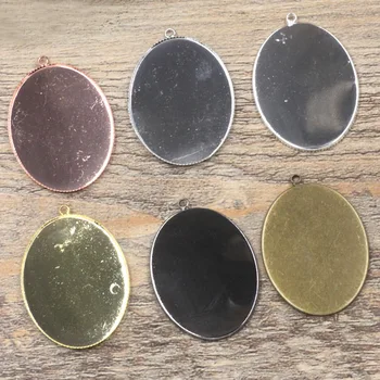 

Multi-color Oval Pendant Setting Blank Resin Cabochons Bases Tray Bezel with Loop 30*40mm for DIY Jewelry Findings