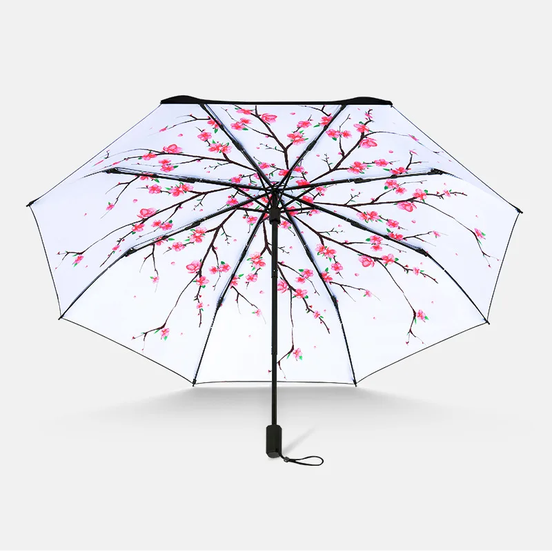 

Genuine High Quality Cherry Blossoms Black Rubber Folding Umbrella Sunscreen UV Sun umbrella Cartoon Sunshade Parasol
