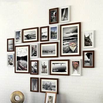 

20pcs Chocolate and White Frames Combination for Wall Hanging Photo Frame Living Room Decor Picture Frames marcos para fotos