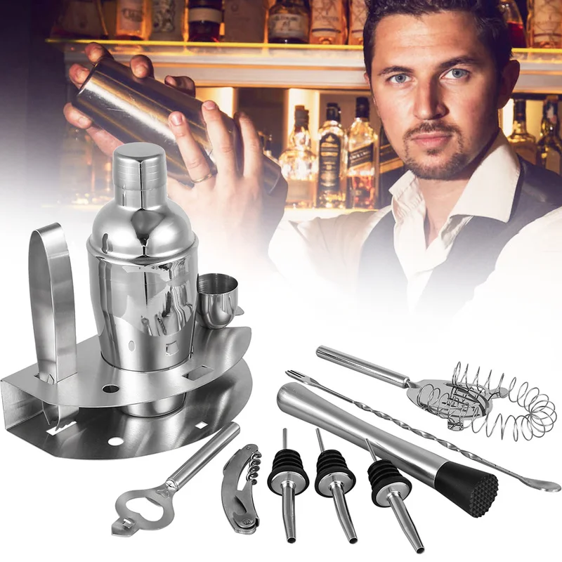 

12 Pcs 550ml Stainless Steel Cocktail Shaker Barware Bar Kit Strainer Ice Tongs Beer Bottle Wine Opener Double Ended Bar Tools