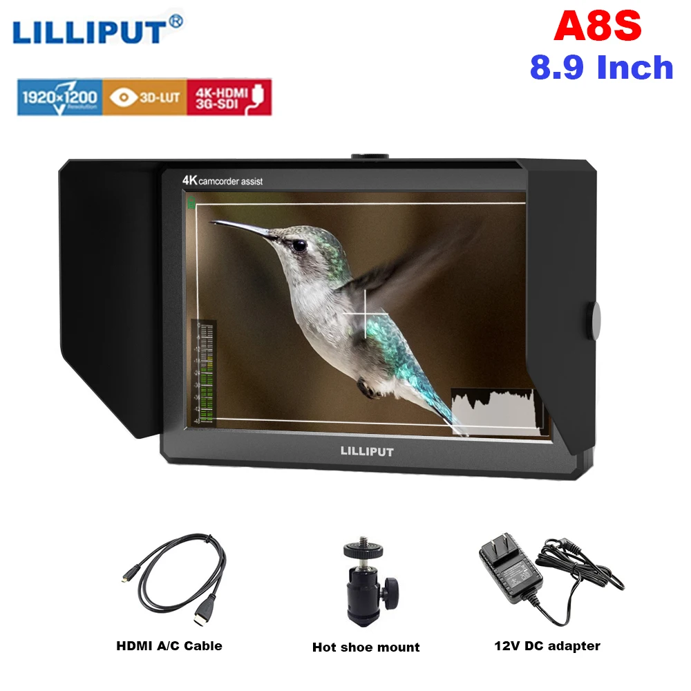 

Lilliput A8S 3G SDI 4K HDMI DSLR Monitor 8.9 Inch LCD IPS 1920x1200 8bit Full HD Display On Camera Field Monitor for Cameras