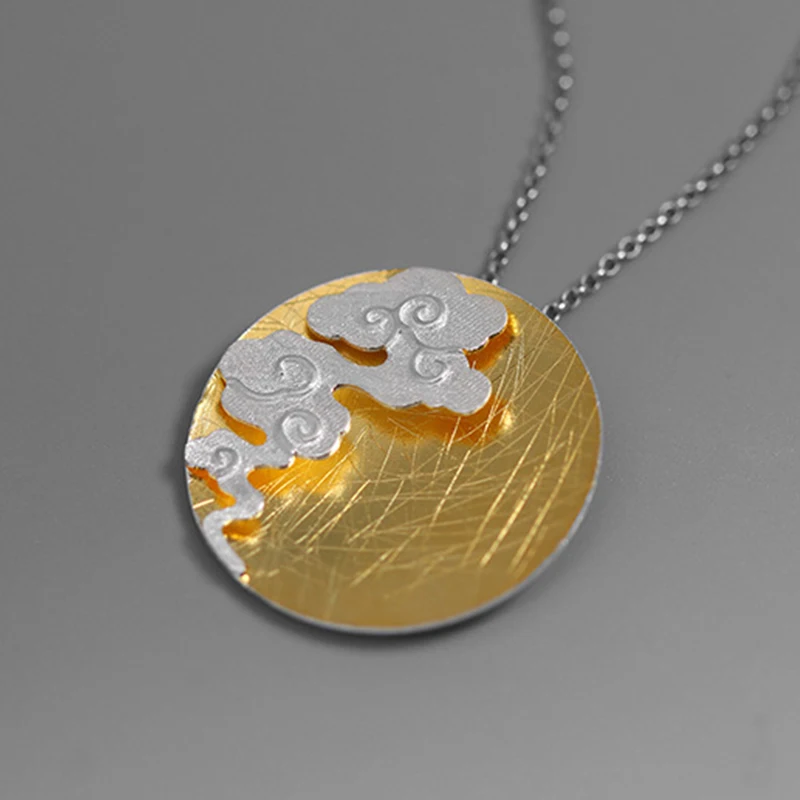 Lotus Fun Настоящее серебро 925 проба ювелирные украшения творческий дизайн Восточный элемент Винтаж облако круглый кулон без цепочки и ожерелья