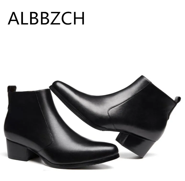 Botines de piel auténtica con punta estrecha para hombre, botas de tacón  alto, zapatos de vestir de boda, para trabajo profesional, otoño e  invierno, 44 - AliExpress Calzado