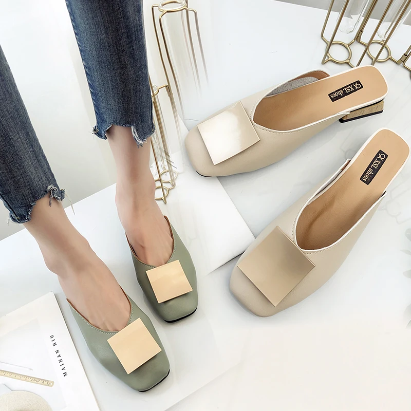 Г., элегантные кожаные туфли без задника женские Тапочки низкий каблук ...