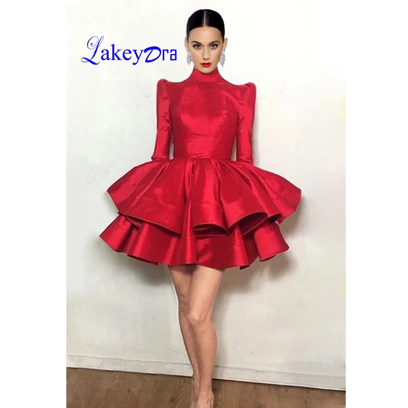 

Lakeydra High Neck Cocktail Dresses Long Sleeves Plus Size Zipper Back Sexy Short Prom Gowns Robe De Soiree
