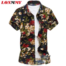 LONMMY M-6XL цветочные рубашки mens моды camisa социальной брендовая одежда Короткие рукава цветок новые модели рубашек летнее платье